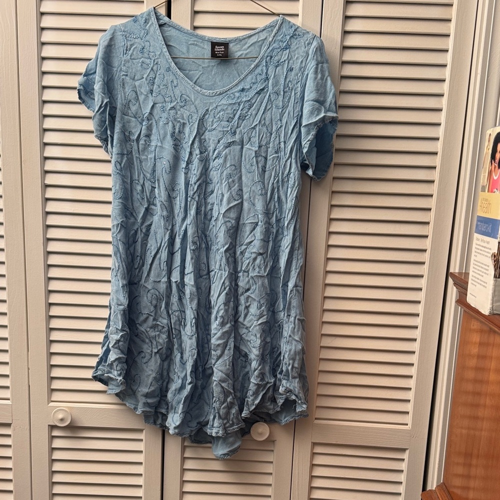 Light Blue Scoop Neck Women’s Swim Coverup Tunic